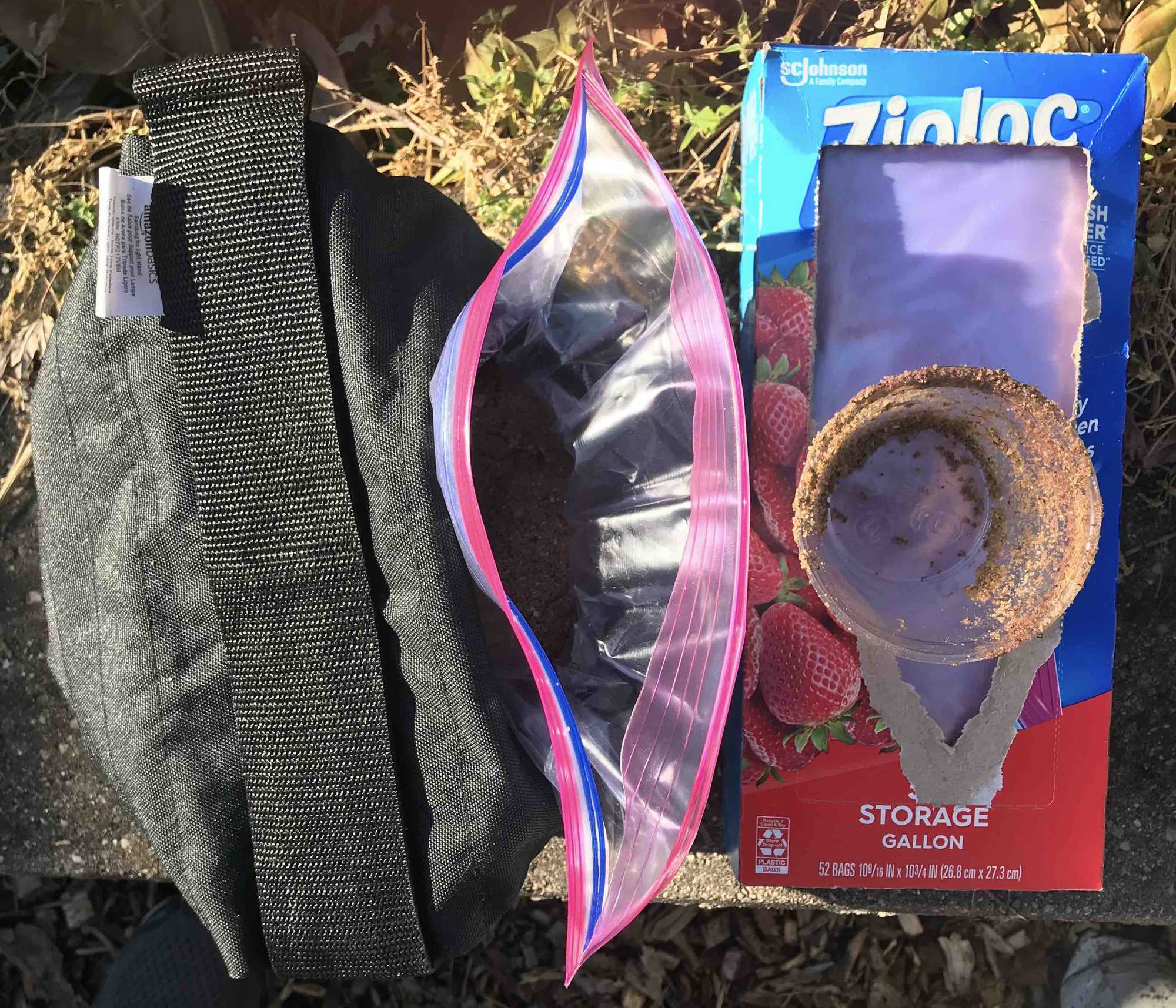 Filling Ziploc bag with sand
